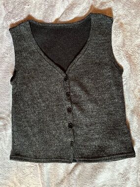 gray button front knit sweater
